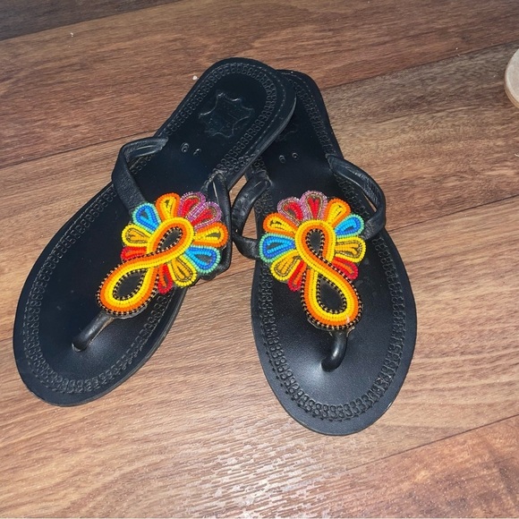 african love Shoes - African leather Maasai Handmade beaded Sandals EU 39/ US‎ 6-6.5 multicolored